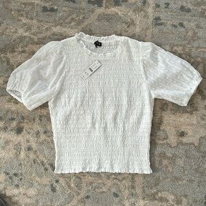 J Crew Puff-sleeve textured voile smocked top Small NWT White